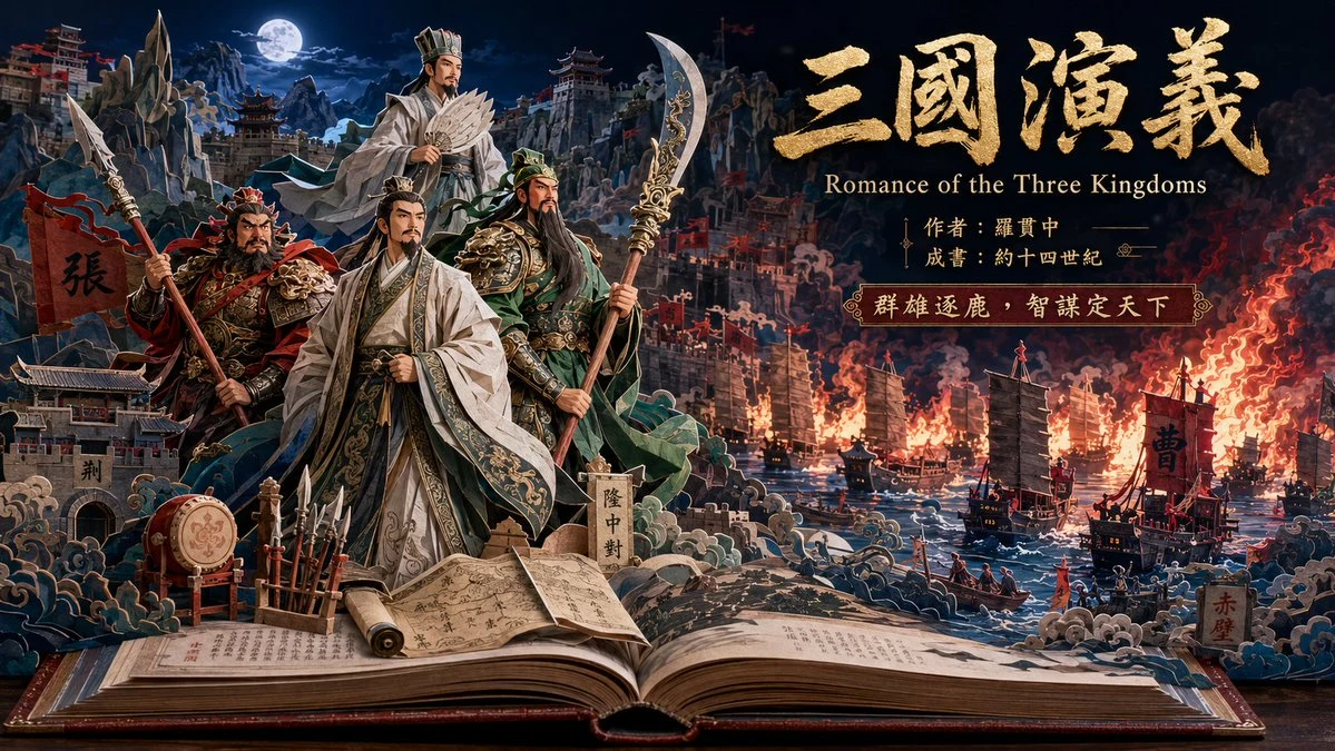 Three Kingdoms Pop-Up Book Scene infographic visual