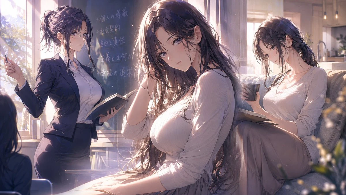 Three-Scene Anime Teacher Portrait storyboard visual