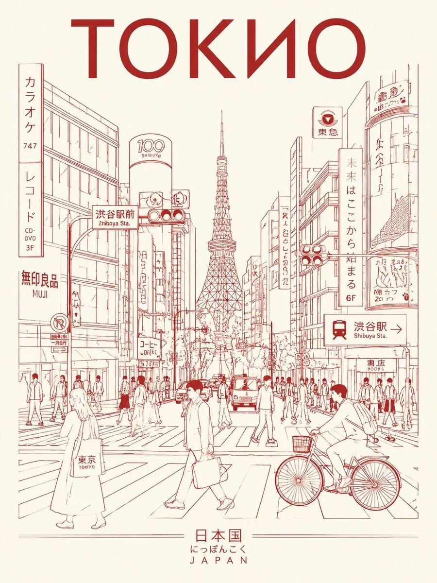 Tokyo Minimalist Line-Art Travel Poster poster GPT Image 2 prompt example