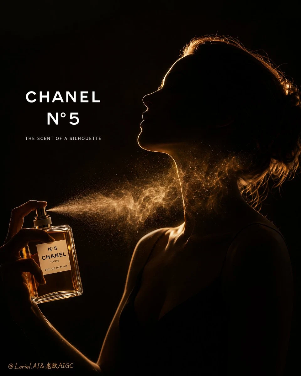 Ultra-Luxury Silhouette Perfume Poster: product ad preview with campaign styling and polished commercial composition.