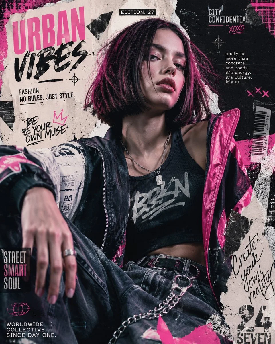 Urban Fashion Editorial Collage Poster poster GPT Image 2 prompt example
