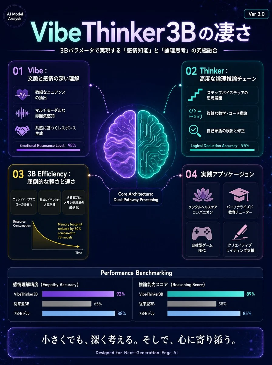 VibeThinker3B Japanese Infographic with structured labels, readable hierarchy and presentation-ready information design