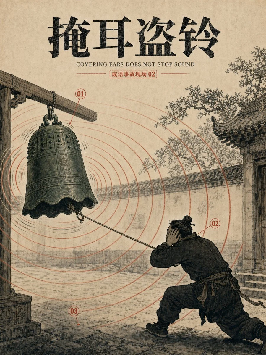 Vintage Chinese Idiom Bell Poster with structured labels, readable hierarchy and presentation-ready information design