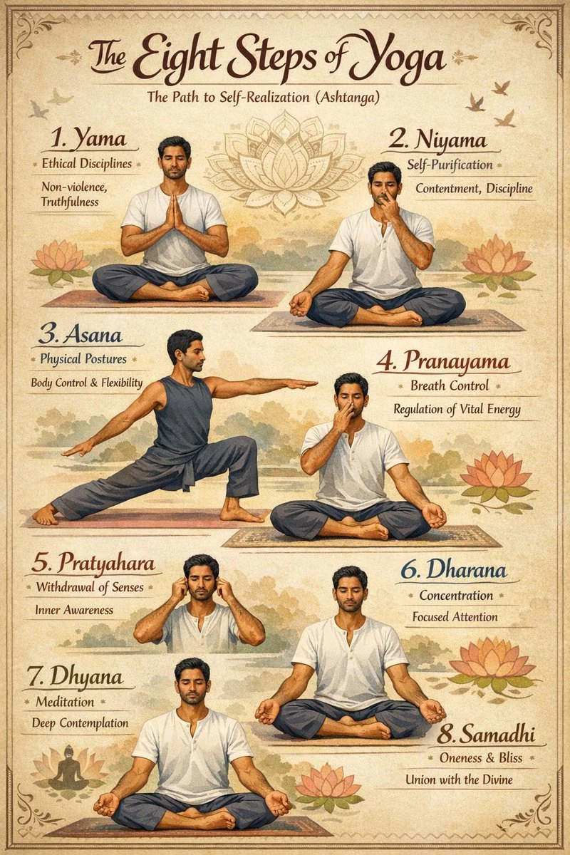 Vintage Yoga Infographic Poster with structured visual hierarchy, readable details and polished educational layout