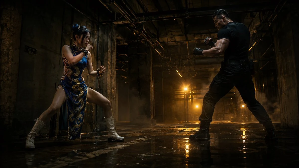 Warehouse Martial Arts Showdown storyboard visual