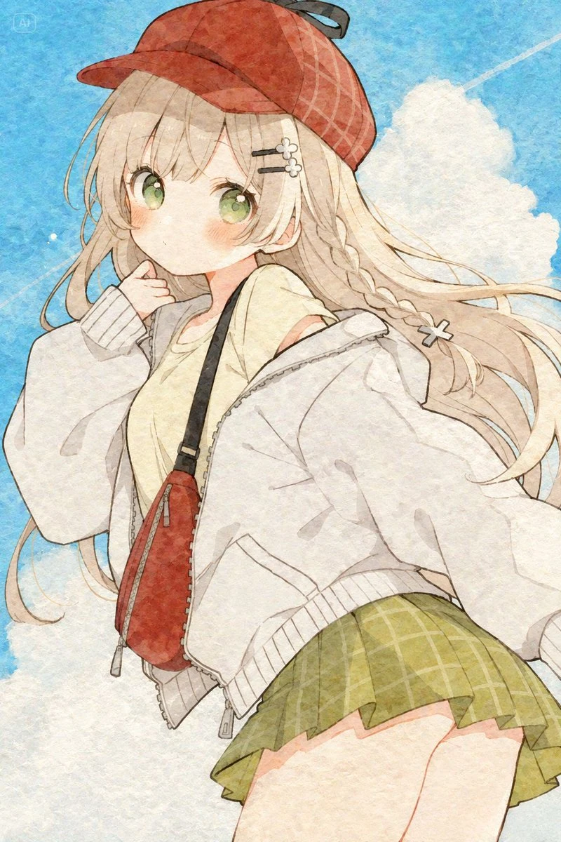 Watercolor Anime Girl in Summer Sky portrait visual