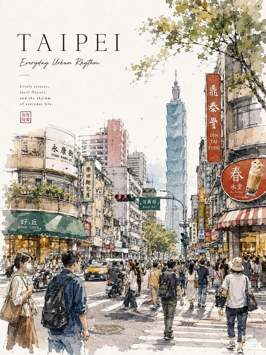 Watercolor City Street Travel Poster poster GPT Image 2 prompt example