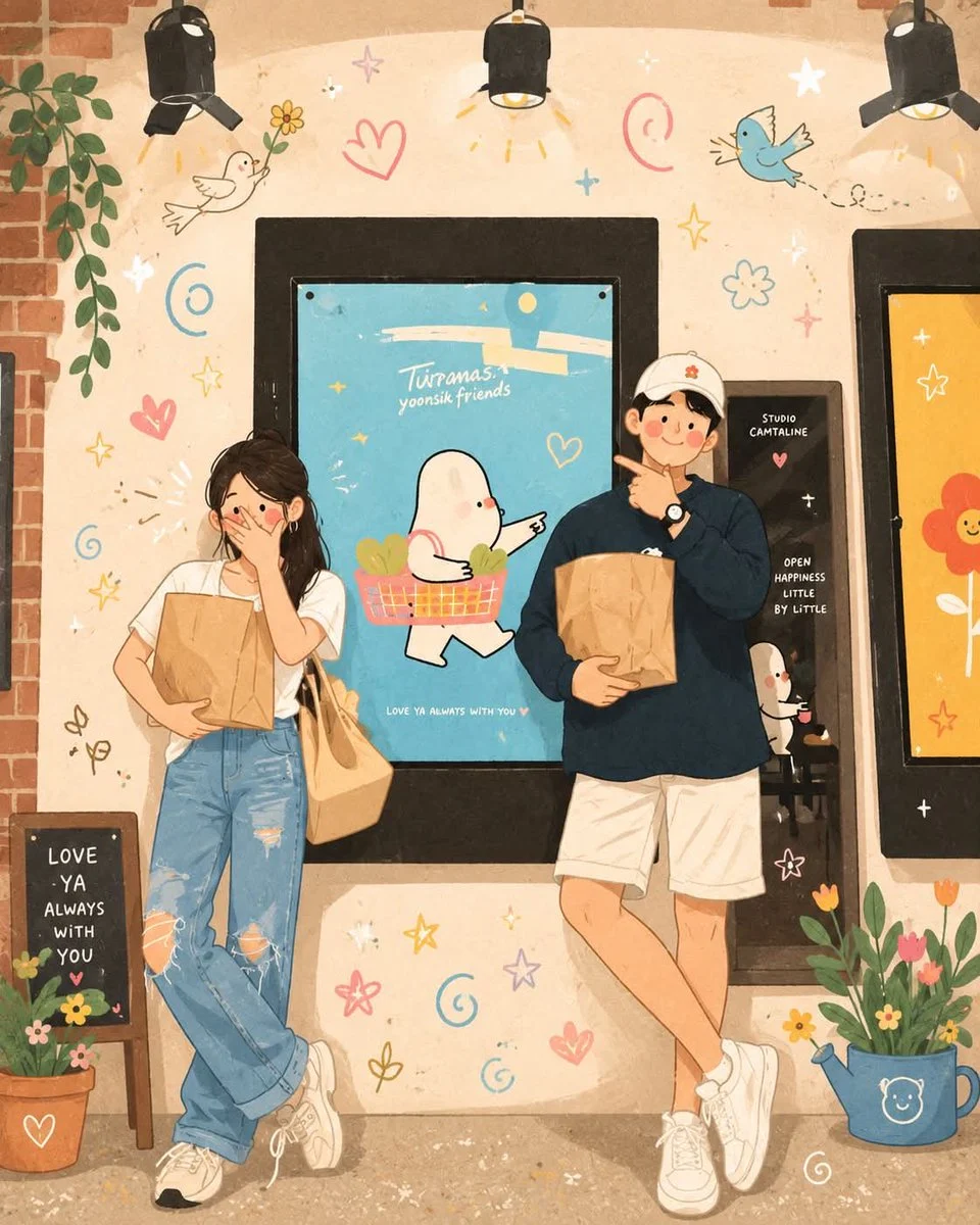 Whimsical Folk Art Illustration with sequential panels, cinematic framing, and clear storytelling layout