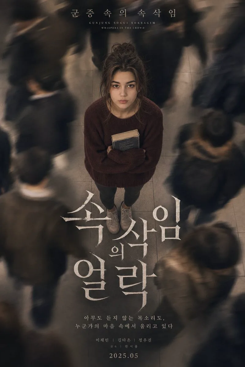 Korean psychological drama poster showing a young woman holding a book while blurred commuters move around her in a subway station