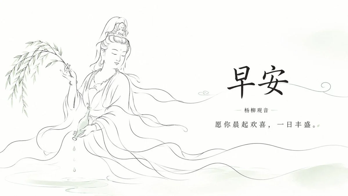 Zen Guanyin Good Morning Greeting with social-ready composition, lifestyle framing and shareable visual storytelling