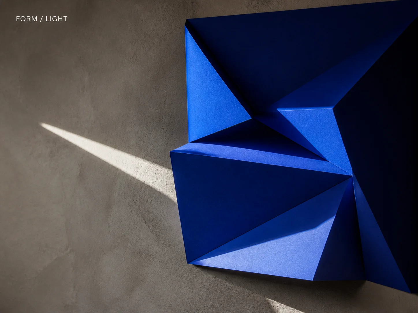 Cobalt paper-sculpture event poster with bold FORM LIGHT typography generated by Image 2