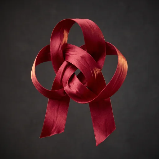 Continuous crimson silk ribbon tied into a sculptural knot made with Nano Banana 2.1