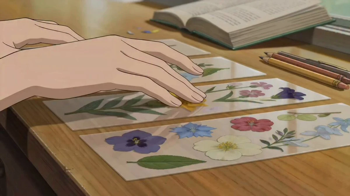 Vorschau zum Seedance 2.0 Video-Prompt: Anime-Blumen-Lesezeichen ASMR