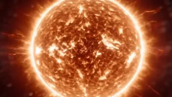 A camera flies into a glowing artificial sun and reveals a hidden inner civilization