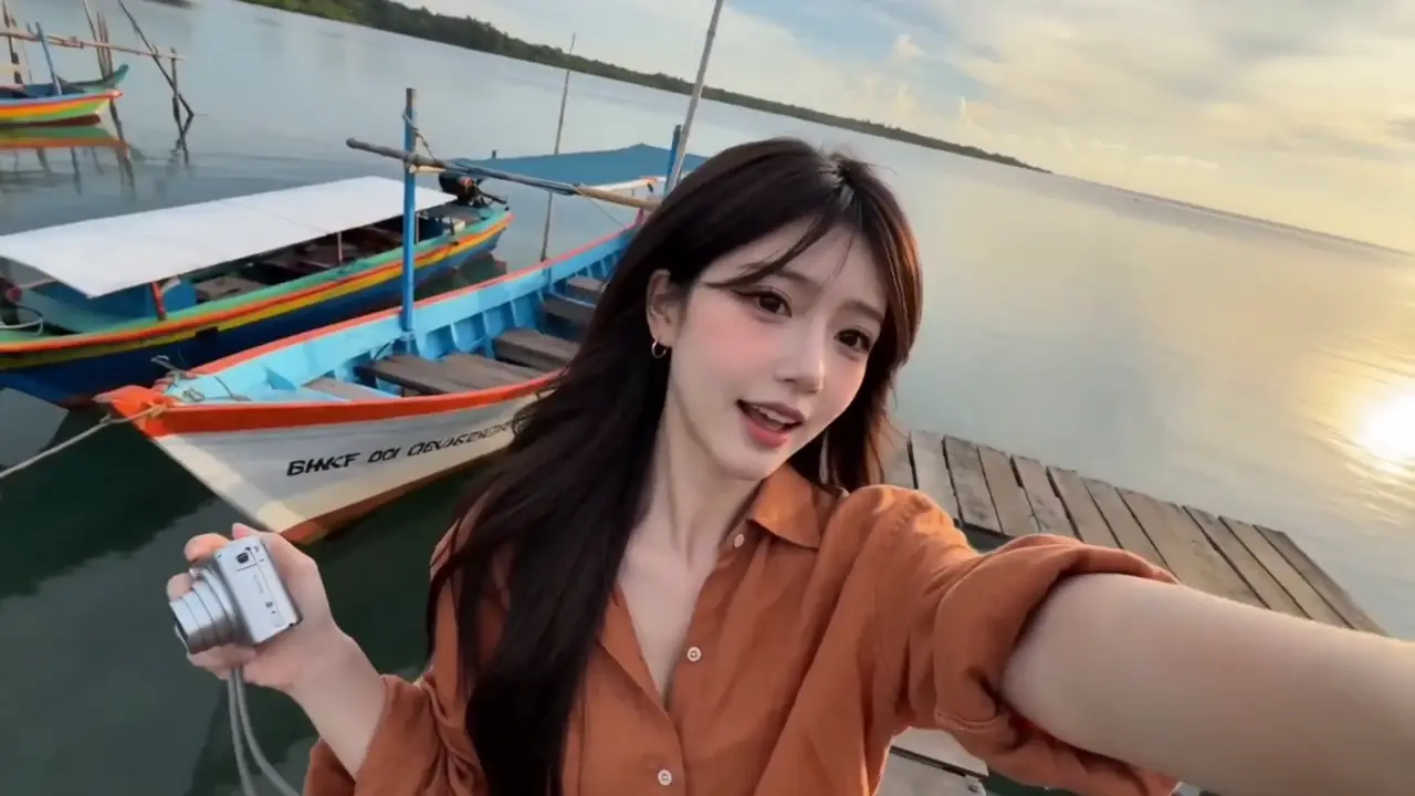 Indonesian woman records a raw handheld coastal village vlog
