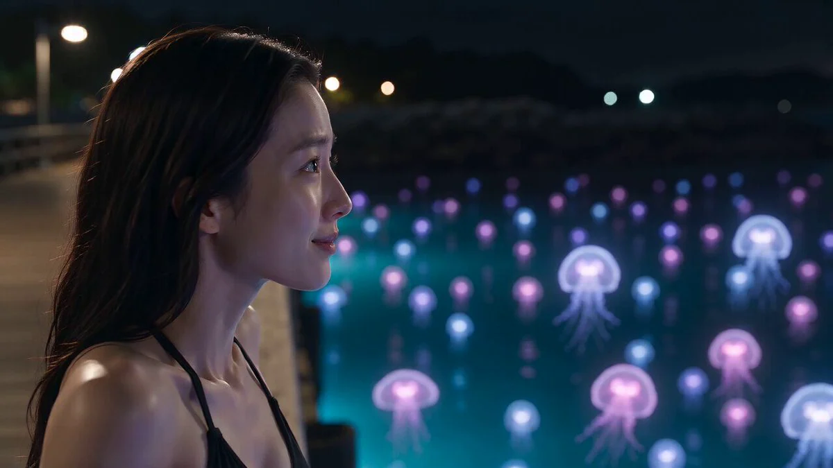 Seedance 2.0 video preview showing bioluminescent jellyfish and prehistoric monster attack