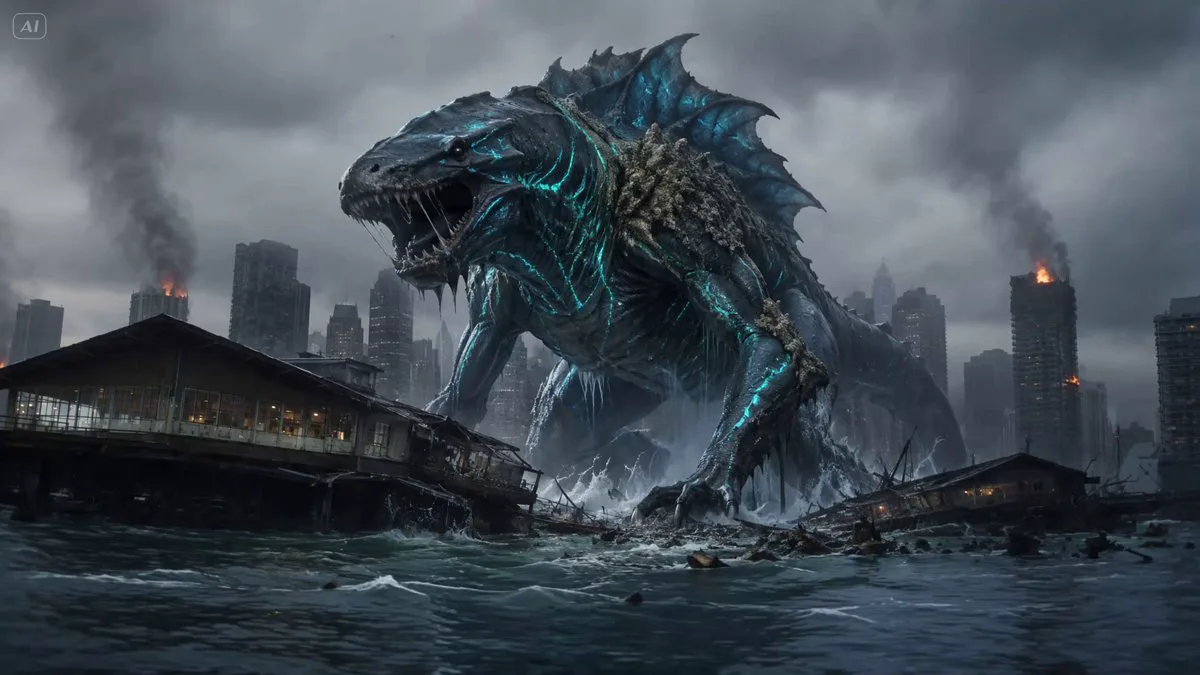 Seedance 2.0 video preview showing cinematic kaiju monster attack sequence