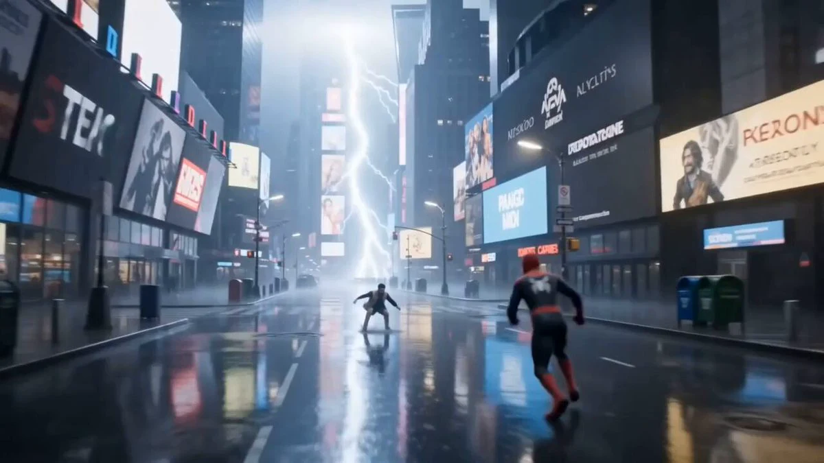 Seedance 2.0 video preview showing cinematic spider-man nyc action scene