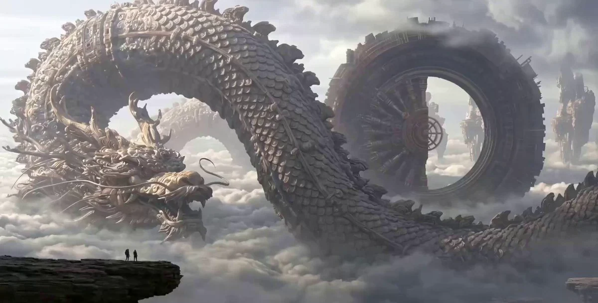 Seedance 2.0 video preview showing clockwork dragon over floating city