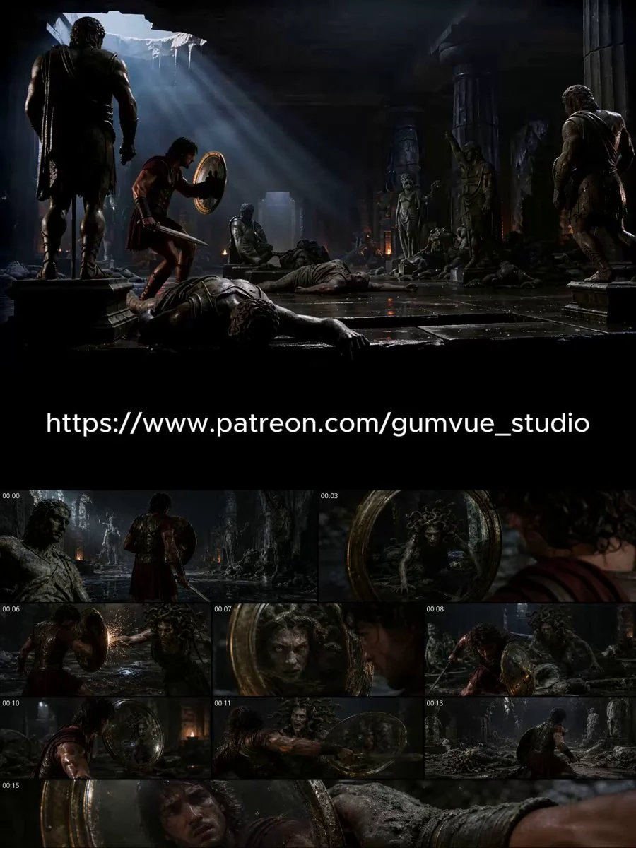 Seedance 2.0 video preview showing dark cinematic greek myth epic