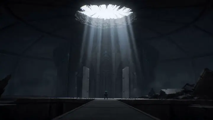Anime dungeon raid party battles a giant ice monster on stone stairs
