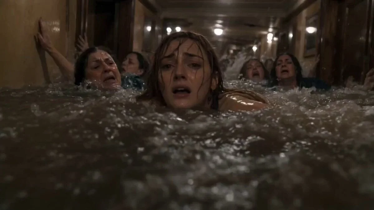 Seedance 2.0 video preview showing flooded corridor cinematic film