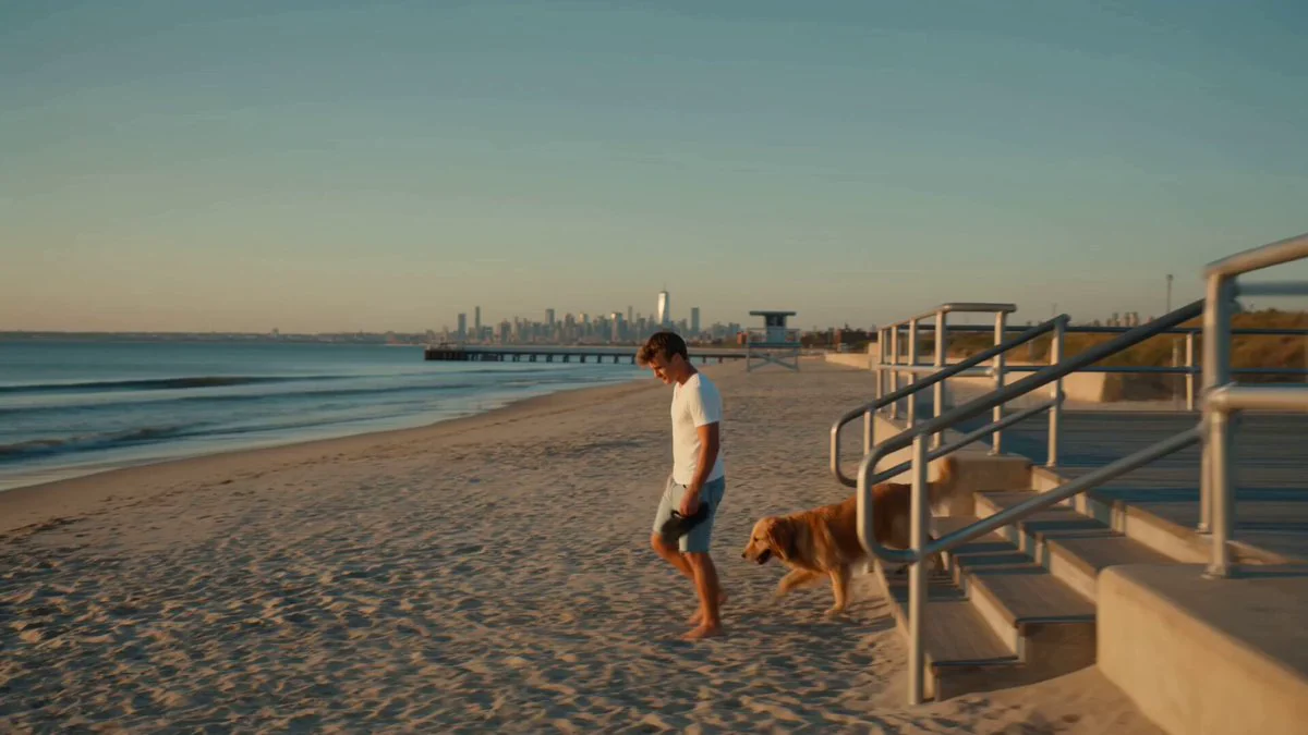 Seedance 2.0 video preview showing golden hour nyc beach stroll