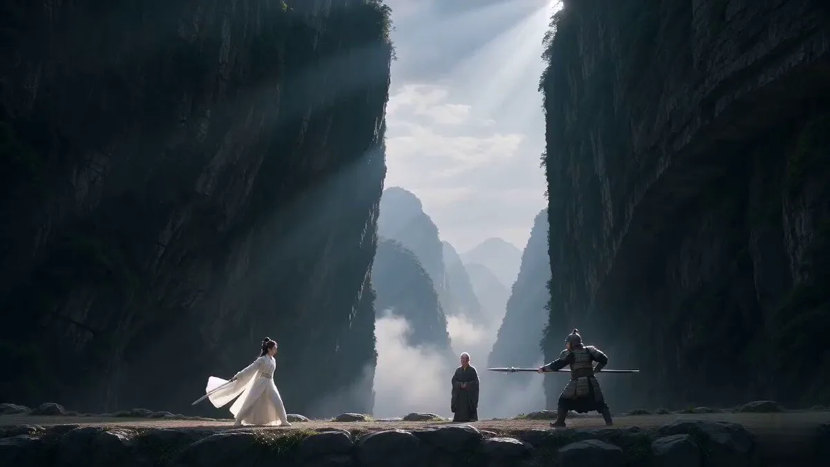 Seedance 2.0 video preview showing hardcore xianxia dual spears vs sword combat