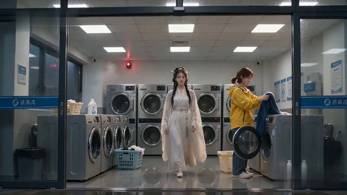 Seedance 2.0 video preview showing laundromat xianxia drying magic comedy