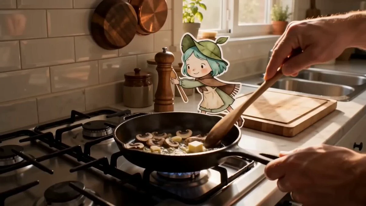 Seedance 2.0 video preview showing mixed reality anime sticker cooking