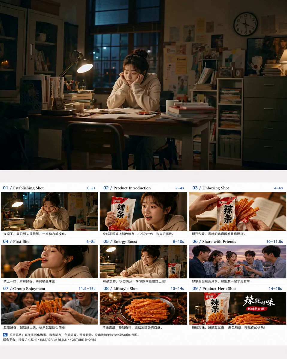 Seedance 2.0 video preview showing photorealistic chinese latiao commercial