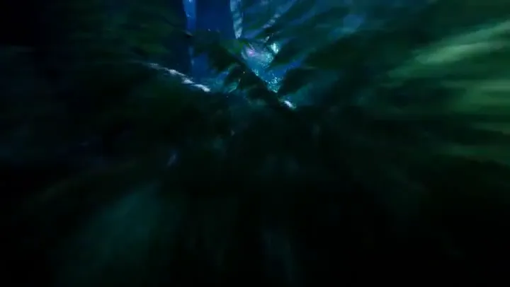 Camera races through a glowing primordial forest toward a floating island