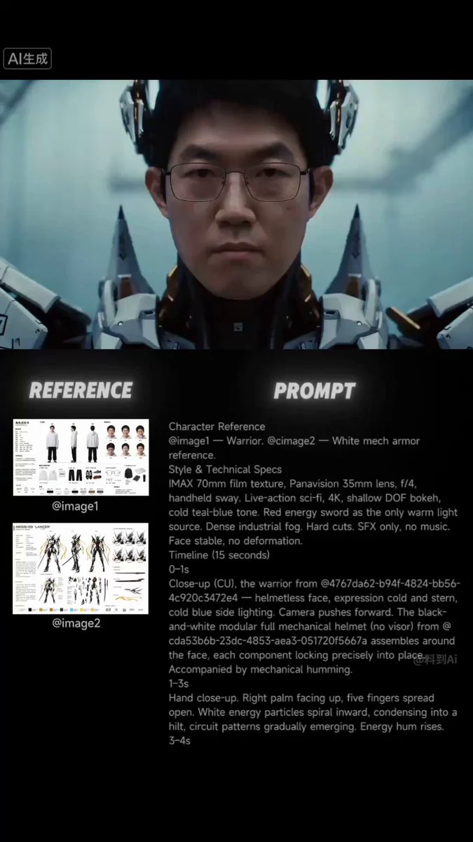 Seedance 2.0 video preview showing sci-fi samurai combat sequence