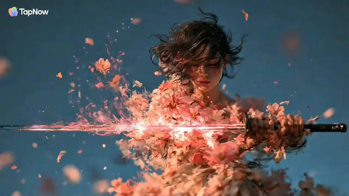 Seedance 2.0 video preview showing swordswoman cherry blossom strike