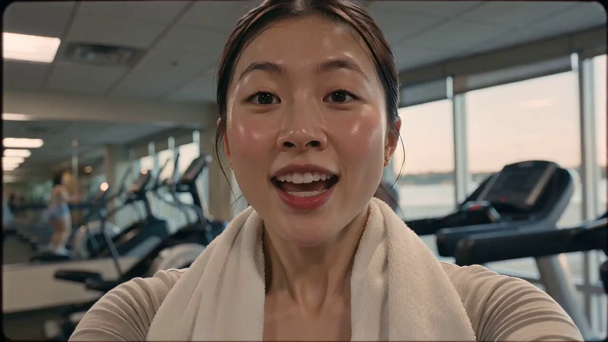 Seedance 2.0 video preview showing vintage 16mm gym cardio vlog