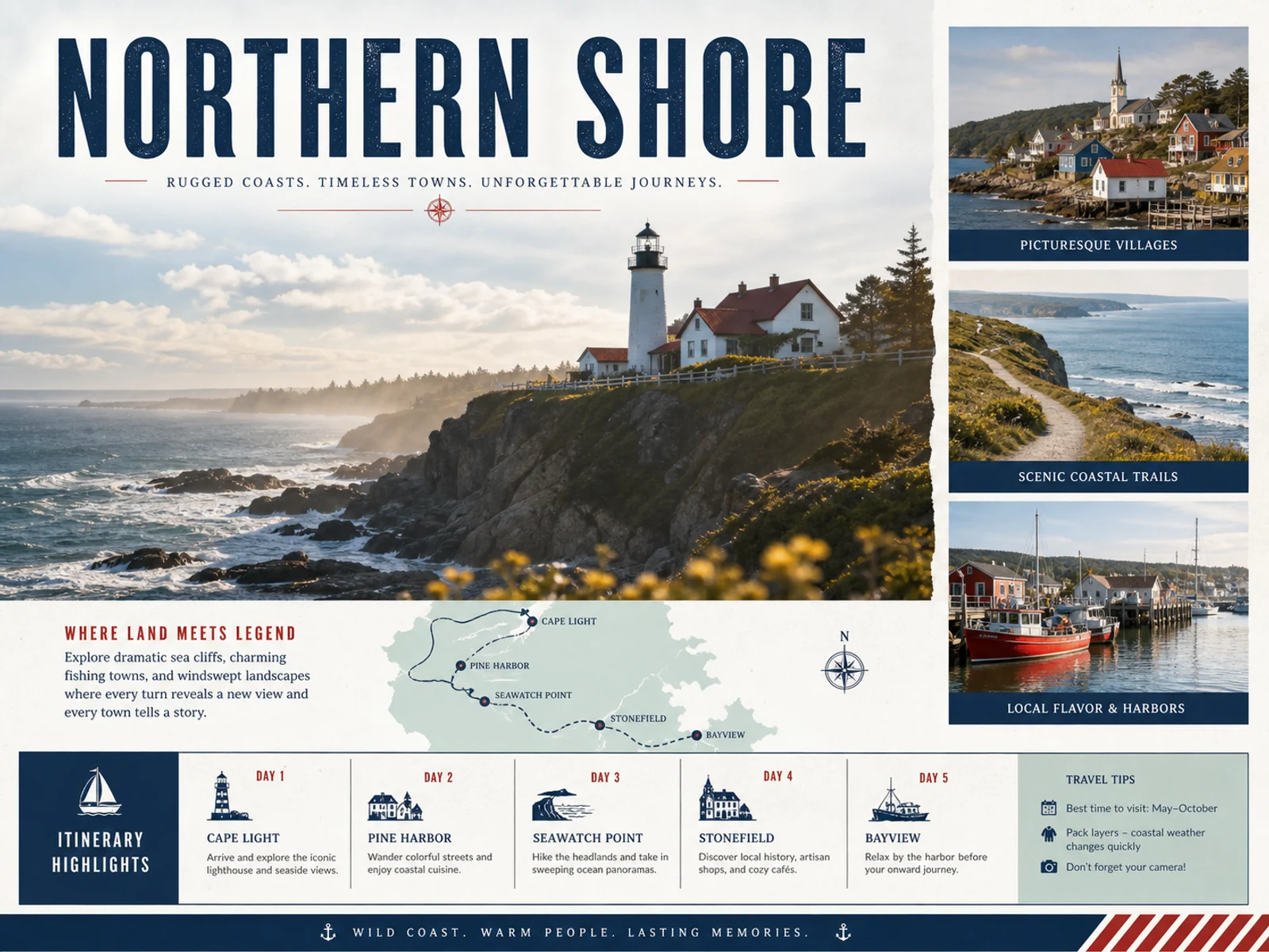 Coastal travel poster layout generated by Image 2 with Seedream 4.5
