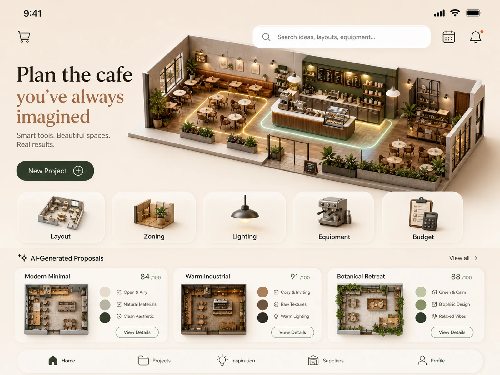 Cafe planning app interface generated by Image 2 with Seedream 5.0 Lite